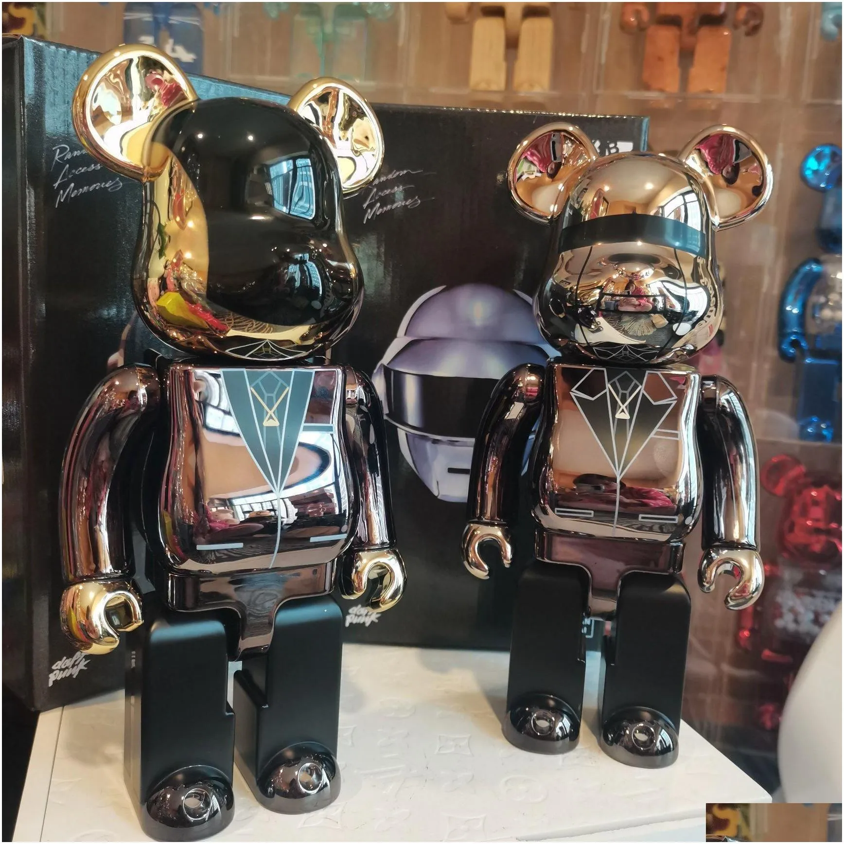 action toy figures bearbrick daft punk 400 joint bright face violence bear 3d original ornament gloomy statue model decoration med