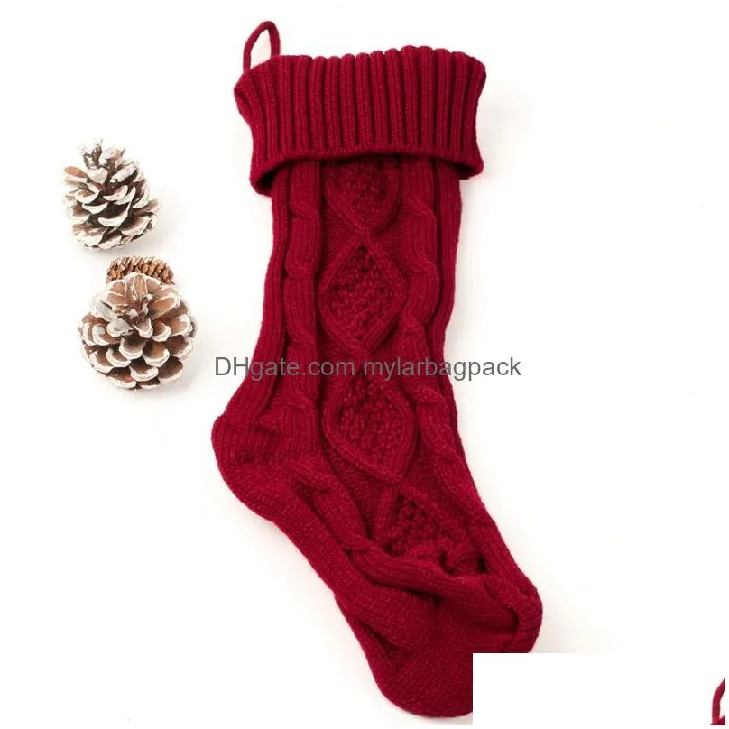 Christmas Decorations Personalized Knitted Christmas Stocking Gift Bags Knit Socks Decorations Xmas Large 46Cm Decorative Durable Fire Dhcot