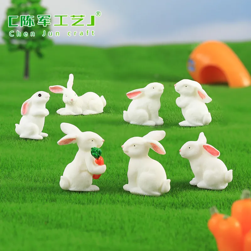 naughty rabbit micro landscape resin animal landscape diy decoration zodiac white rabbit gift family accessories