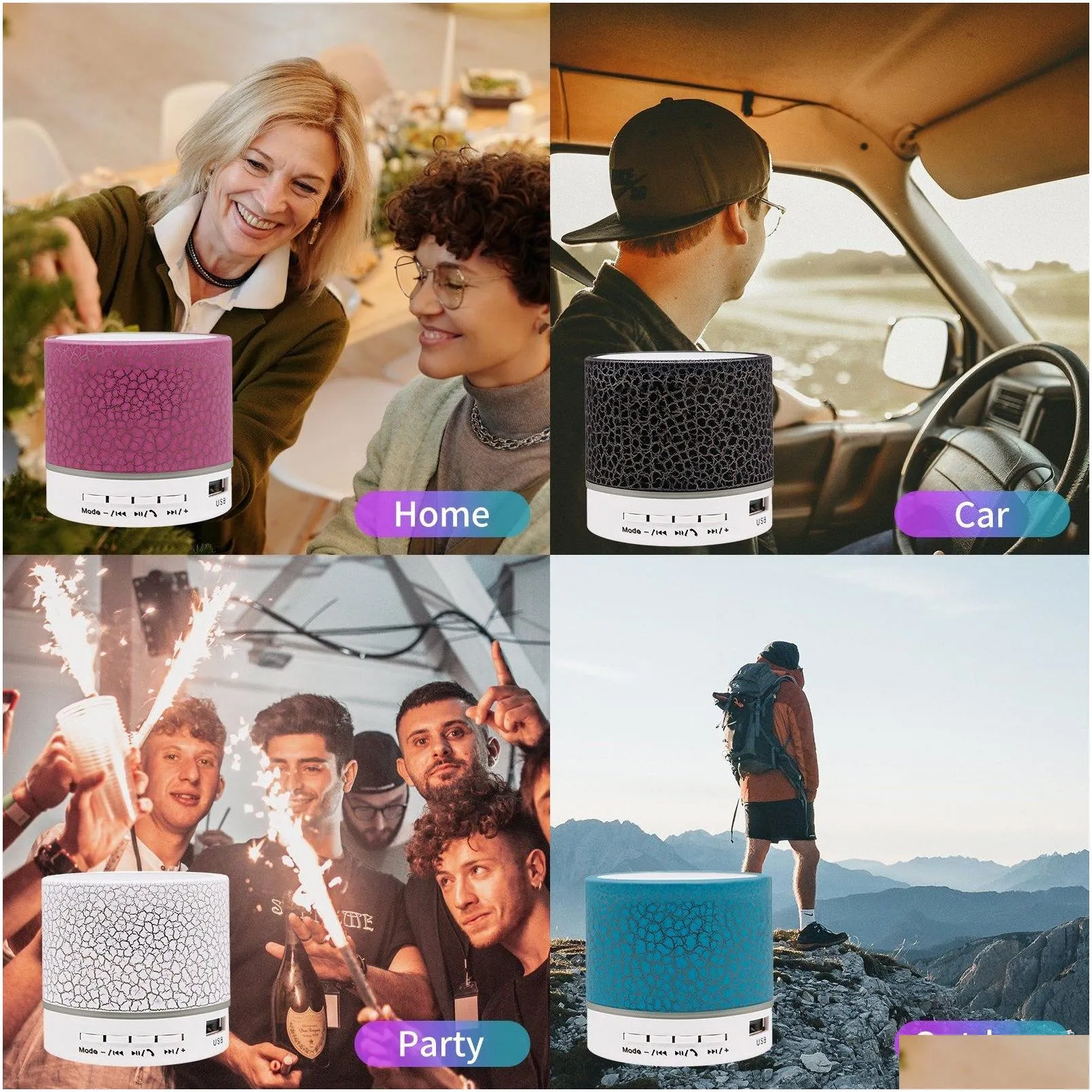 mini portable bluetooth speaker wireless speakers car audio dazzling crack 7 led lights subwoofer for pc laptop mp3 travel outdoors home