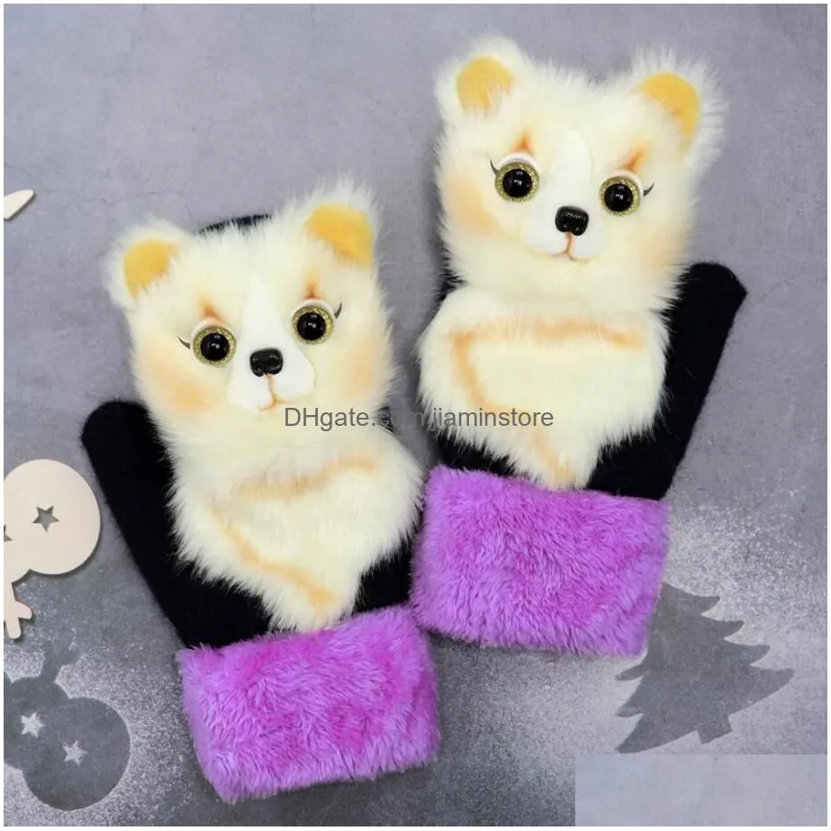 Mittens Winter Gloves Ladies Girls Outdoor Thick 3D Cartoon Dog Warm Mittens Thicken Men And Women Christmas Gifts For Kids Drop Deliv Dhvvc