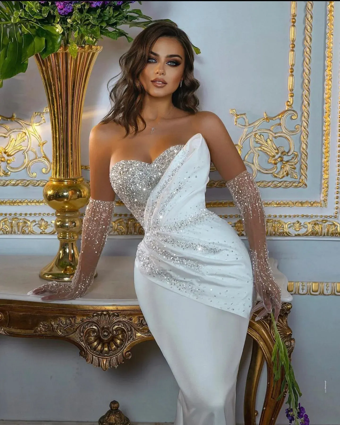 Sparkly Sequins Mermaid Wedding Dresses Princess Sweetheart Neck Long Sleeves Beads Elegant Bridal Gowns Vestido De Noiva Sereia