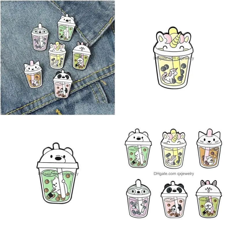 Pins, Brooches Cartoon Brooch Cub Bubble Tea Modelling Brooches Lovely Originality Lacquer Badge Accessories 2Zb Y2 Drop Delivery Jew Dhqyb