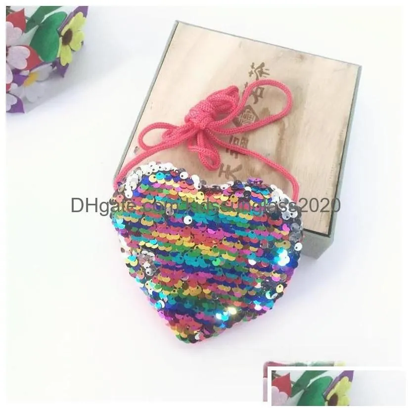 purse children rainbow sequins love heart shining girls messenger bag valentines day gift for kids princess single shoder bags drop