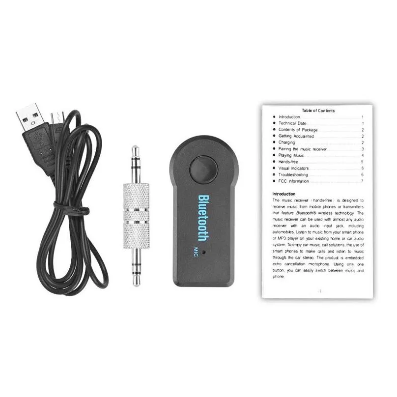 fashion universal 3.5mm bluetooth car kit a2dp wireless aux audio music receiver adapter hands with mic for phone mp3 retail