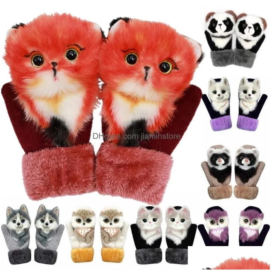 Mittens Simation 3D Animal Winter Warm Gloves Long Cute P Furry Fl Finger Mittens Soft Christmas Gift For Men Drop Delivery Fashion Ac Dhuel