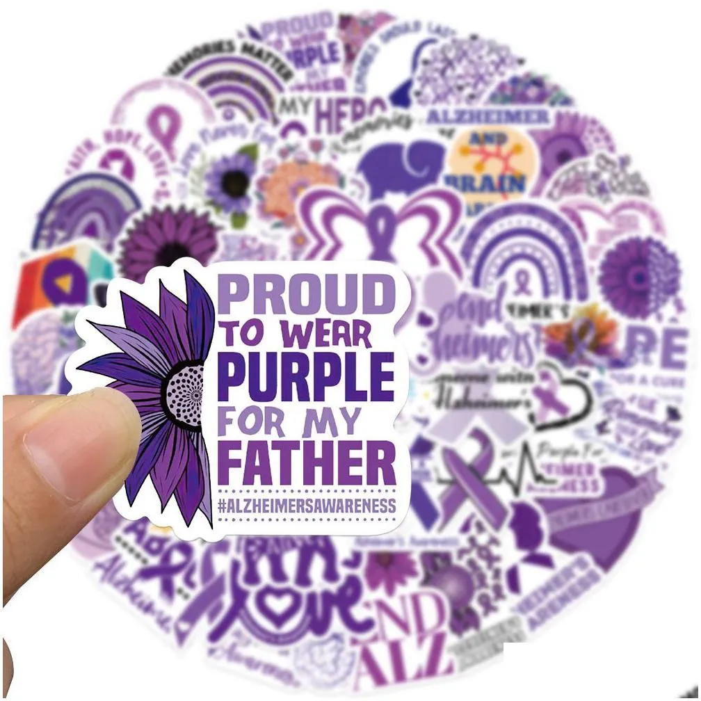 50pcs alzheimer`s awareness stickers skate accessories vinyl waterproof sticker for skateboard laptop luggage phone case car decals party