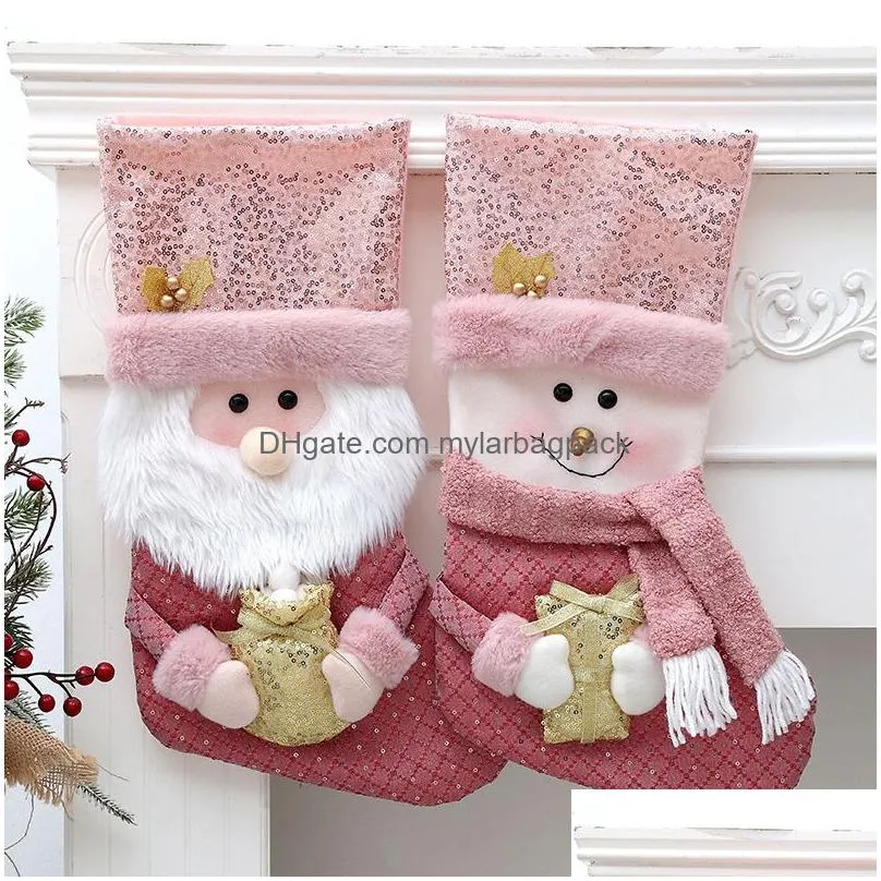 Christmas Decorations Christmas Stocking Gift Bags Sequin P Pink Socks Decorations Xmas Large 41Cm Decorative Durable Fireplace Hangin Dh6Us