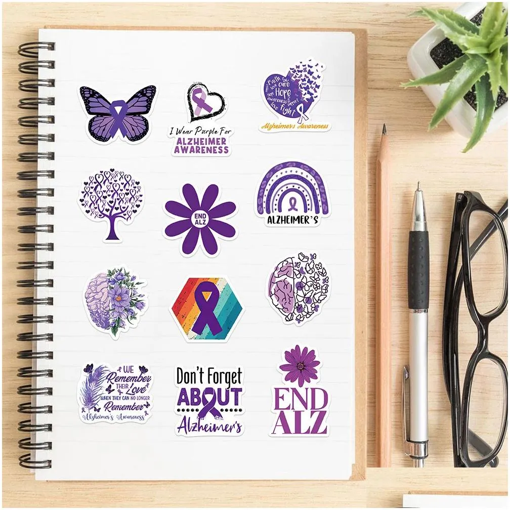 50pcs alzheimer`s awareness stickers skate accessories vinyl waterproof sticker for skateboard laptop luggage phone case car decals party