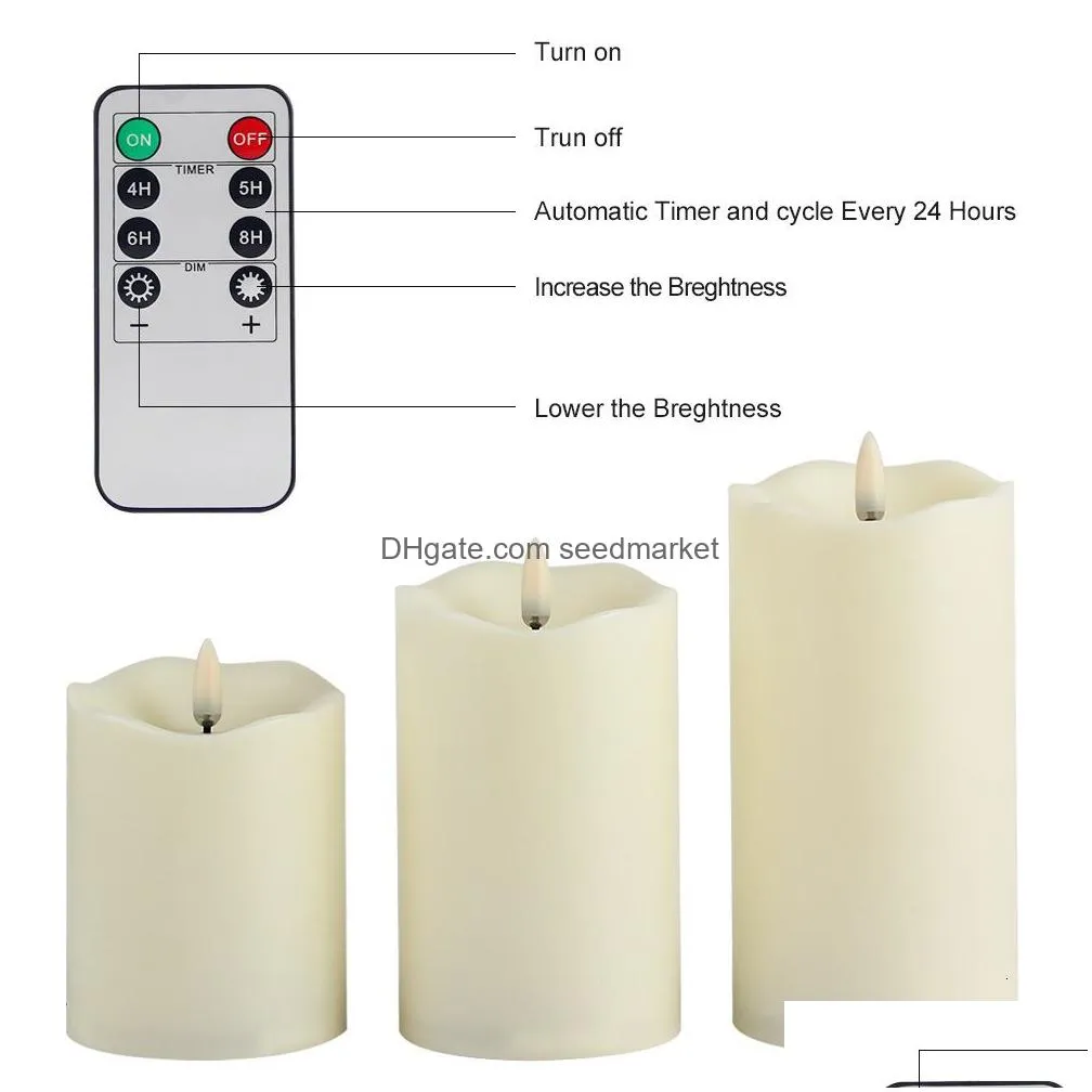 candles 3pcs set remote control led flameless lights year battery powered led tea easter with packaging 230512