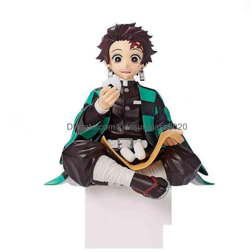 action toy figures demon slayer figure nezuko tanjirou shinobu zenitsu hashibira inosuke eat rice balls pvc figurine kimetsu no ya