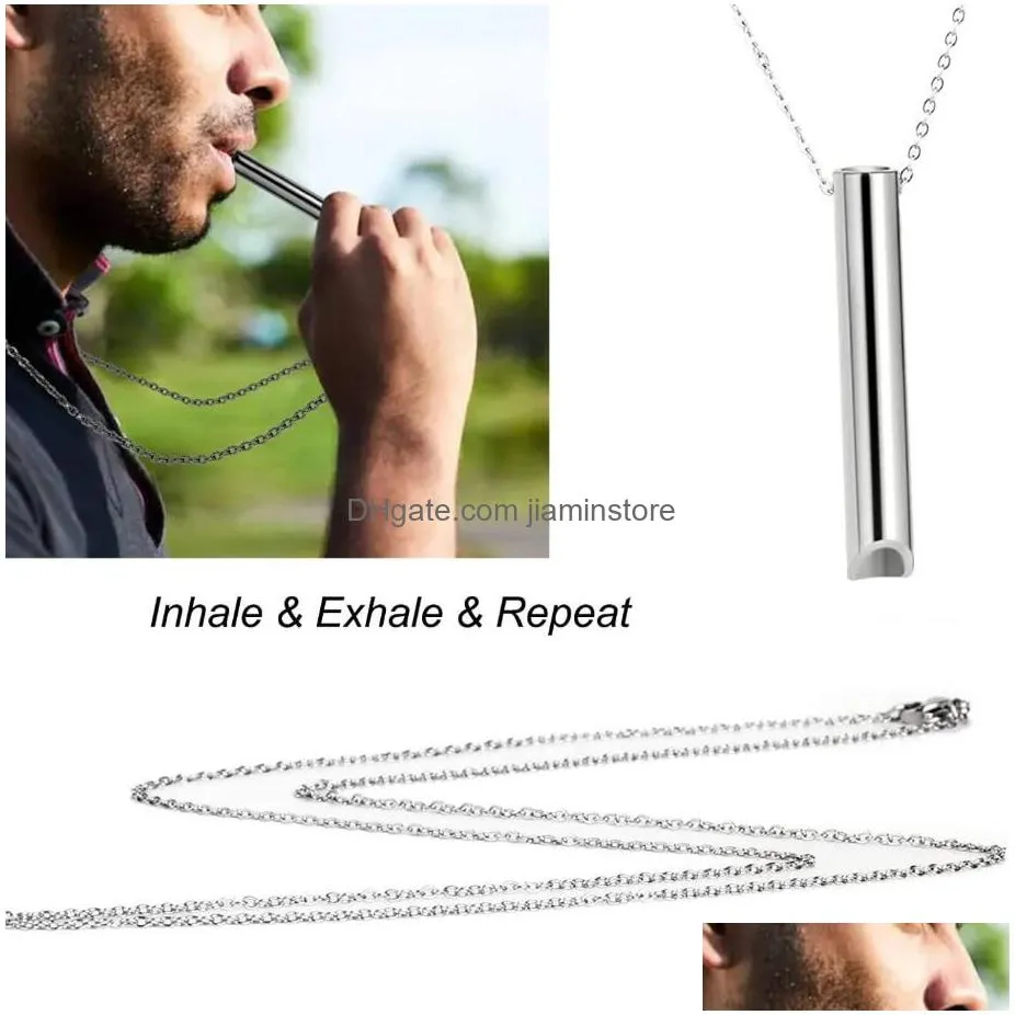 Pendant Necklaces Breathing Necklace Stainless Steel Anapana Increase Attention Whistle Anxiety Relief For Kids Adt Drop Delivery Jewe Dhdry