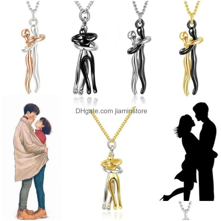 Pendant Necklaces Classic Couple Jewelry Hug Necklace For Women 316 Stainless Steel Necklaces Lovers Friend Personality Fine Gift Drop Dhmv8