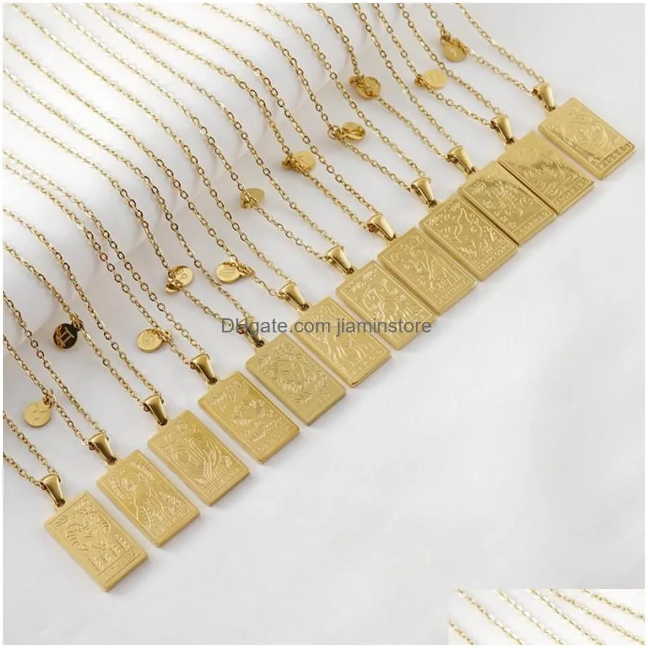 Pendant Necklaces Stainless Steel Zodiac Sign Necklace For Women Vintage Constellation Libra Pendant Chain Collar Aesthetic Jewelry Dr Dhgqi