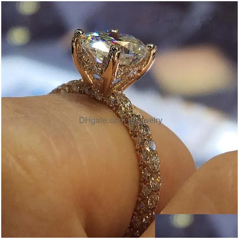 Band Rings Womens Designer Ring Romantic Zircon Shining Round Stone Wedding Bridal Fashion Jewelry Engagement Rings For Drop Delivery Dh5Zw