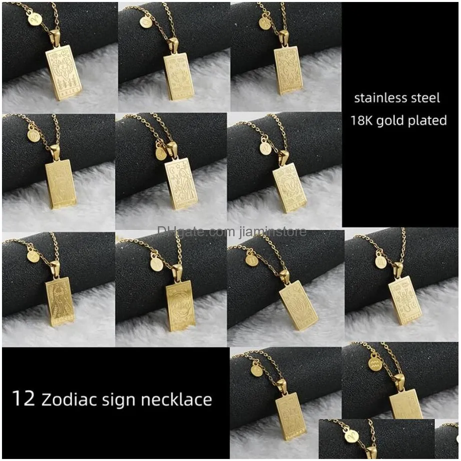 Pendant Necklaces Stainless Steel Zodiac Sign Necklace For Women Vintage Constellation Libra Pendant Chain Collar Aesthetic Jewelry Dr Dhgqi