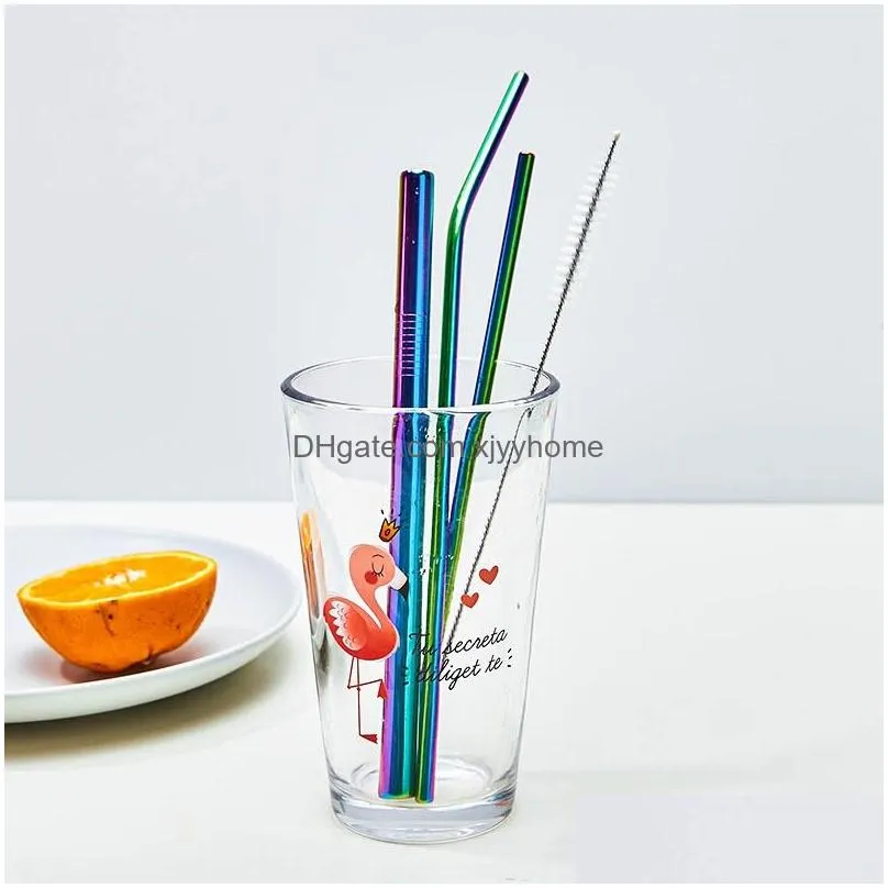 Drinking Straws Stainless Steel St Set Reusable 304 Metal Sts Kits Elbow With Spoon 5Pcs/Set Drop Delivery Home Garden Kitchen, Dining Dh4Eq