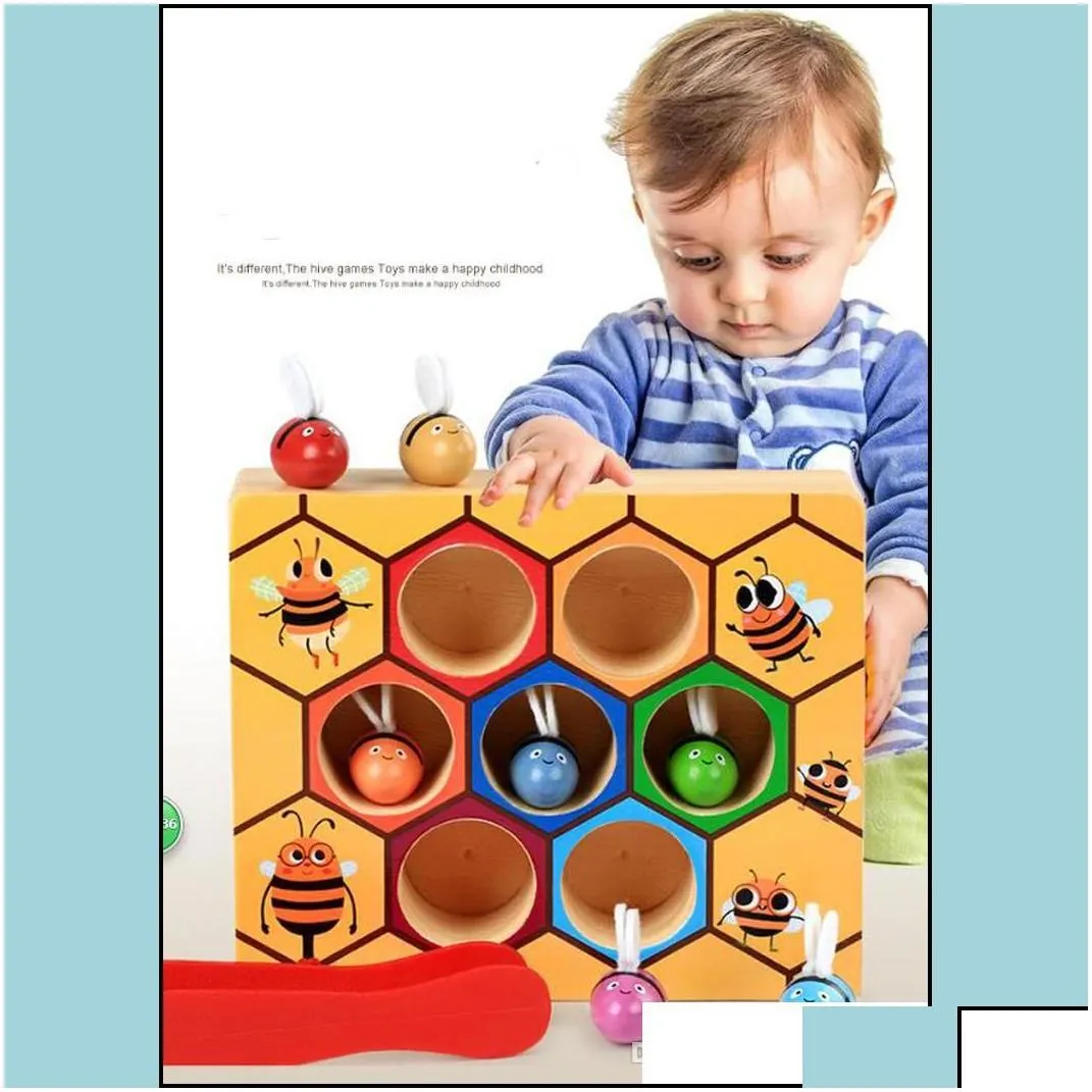 learning toys montessori hive games board 7pcs bees with clamp fun picking catching toy educational beehive baby kids developmental