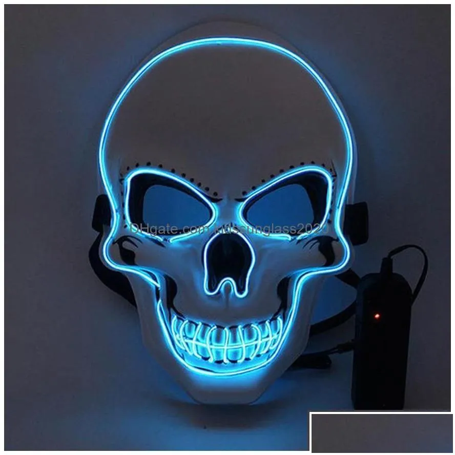 funny toys halloween skeleton party led mask glow scary elwire skl masks for kids year night club masquerade cosplay costume a40