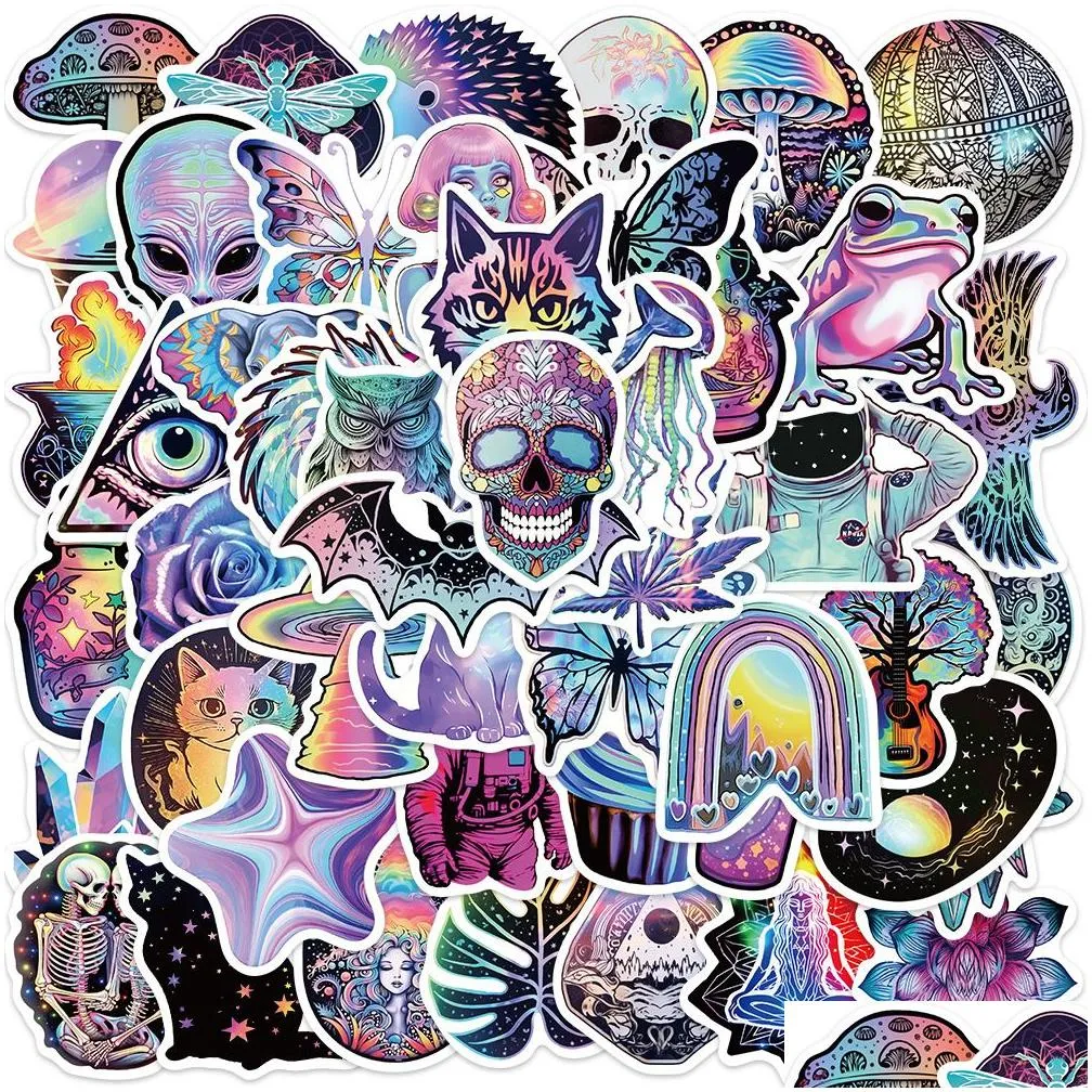50pcs psychedelic stickers skate accessories waterproof vinyl sticker for skateboard laptop luggage bicycle motorcycle phone water bottle car