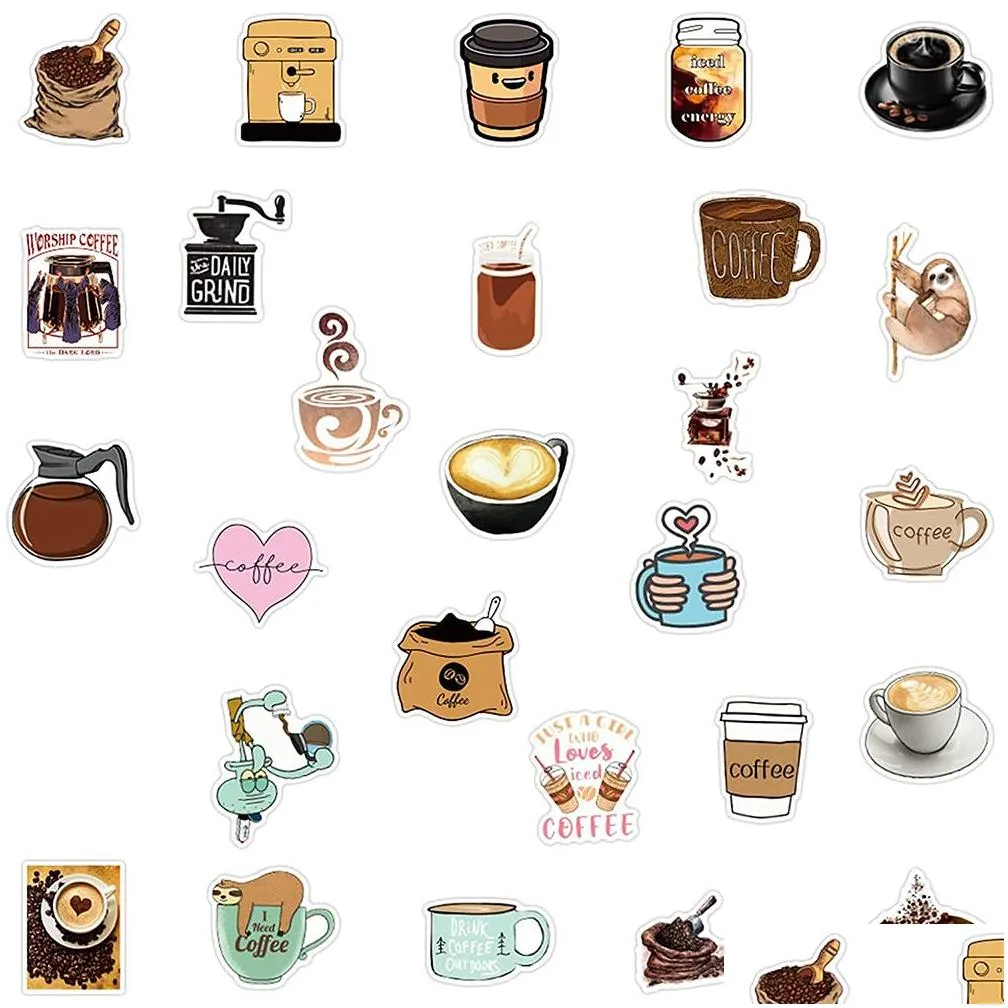 50pcs coffee stickers waterproof vinyl funny cartoon sticker skate accessories for skateboard laptop luggage bicycle motorcycle phone car decals party