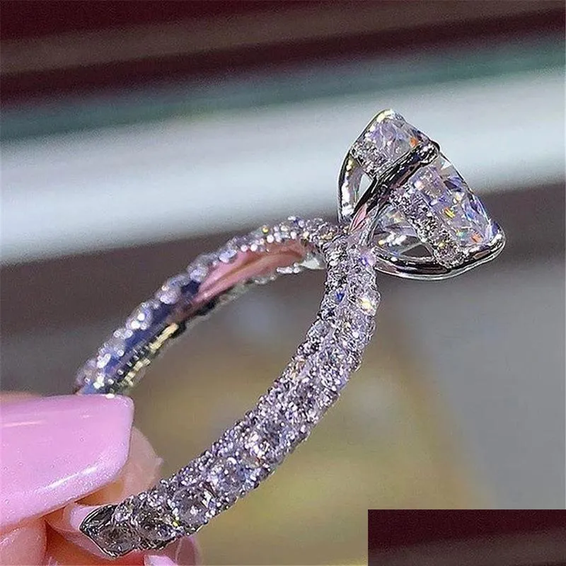 Band Rings Womens Designer Ring Romantic Zircon Shining Round Stone Wedding Bridal Fashion Jewelry Engagement Rings For Drop Delivery Dh5Zw