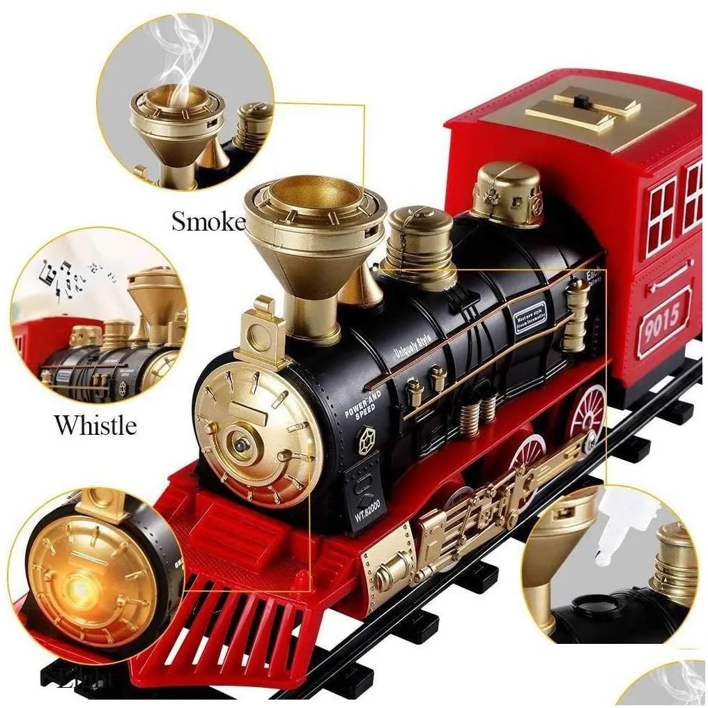 electric/rc track engine cargo car and long tracks electric track toy train set with steam locomotive battery operated play toys smo