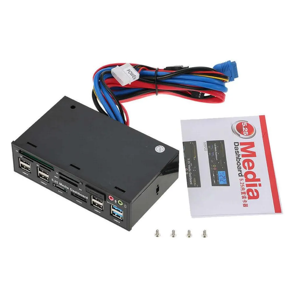 multifuntion 5.25 media dashboard card reader usb 3.0 hub esata sata front panel for optical drives bay sd ms cf tf m2 mmc ms cards