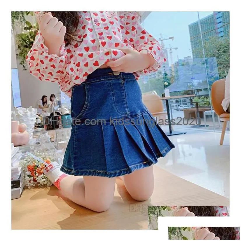 clothing sets 2022 spring kids girls love heart printed fal fly sleeve shirtadddenim pleated skirt shorts 2pcs valentines day childr