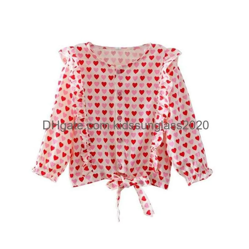 clothing sets 2022 spring kids girls love heart printed fal fly sleeve shirtadddenim pleated skirt shorts 2pcs valentines day childr