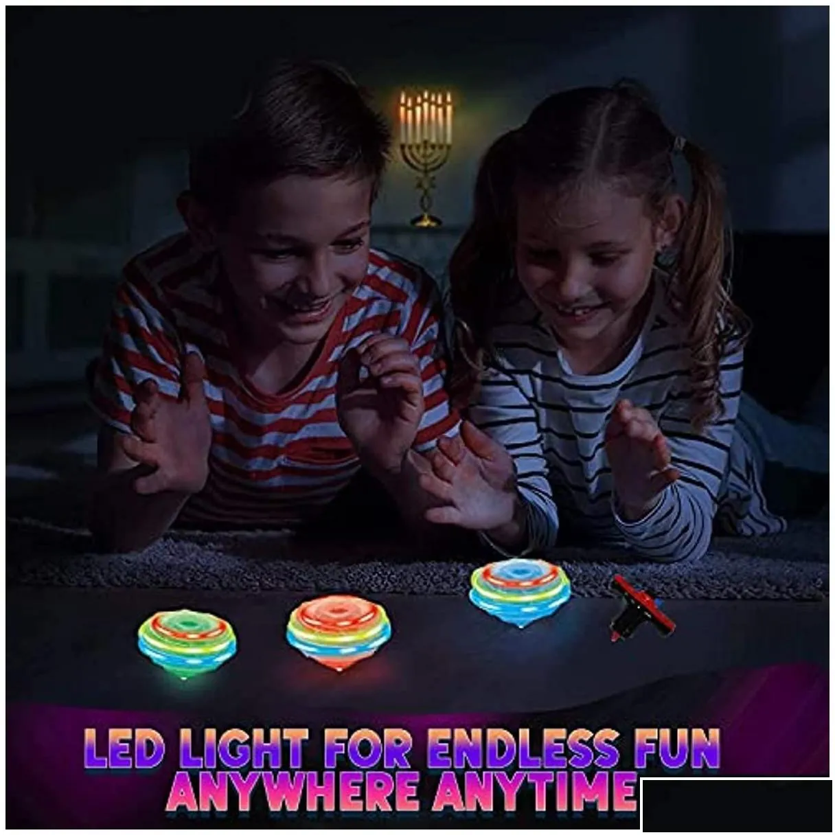 spinning top 12pcs led light up top toys flashing ufo spinning tops with gyroscope novelty bk toy party favors birthday supplies dro