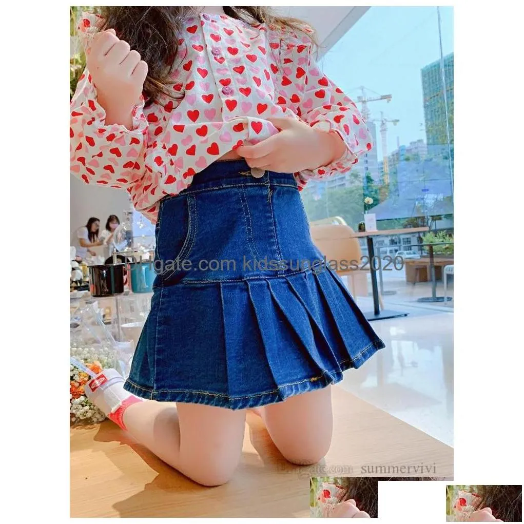 clothing sets 2022 spring kids girls love heart printed fal fly sleeve shirtadddenim pleated skirt shorts 2pcs valentines day childr