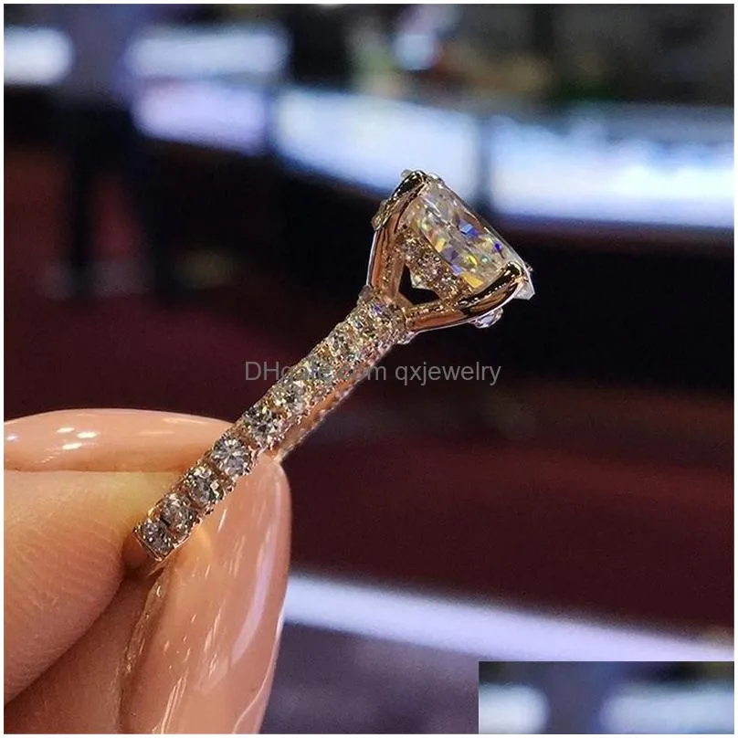 Band Rings Womens Designer Ring Romantic Zircon Shining Round Stone Wedding Bridal Fashion Jewelry Engagement Rings For Drop Delivery Dh5Zw