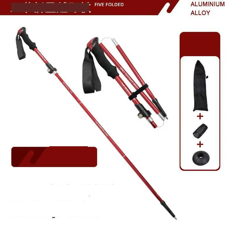 aluminum alloy 5-section trekking pole n81 folding ultra light ultra short telescopic outdoor hand hiking stick