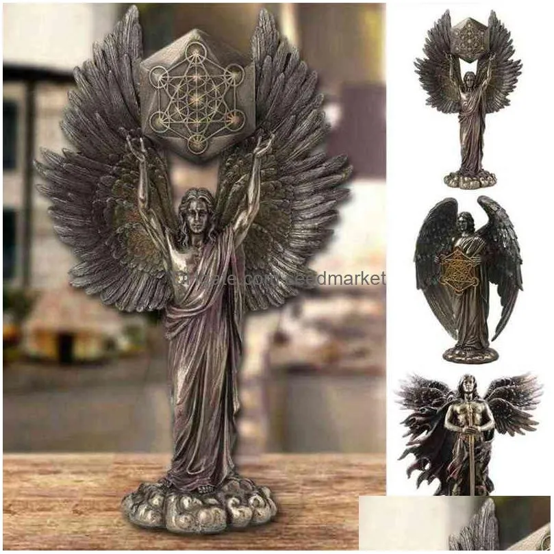 bronzed seraphim six-winged guardian angel with sword and serpent big statue resin statues home decoration 211229