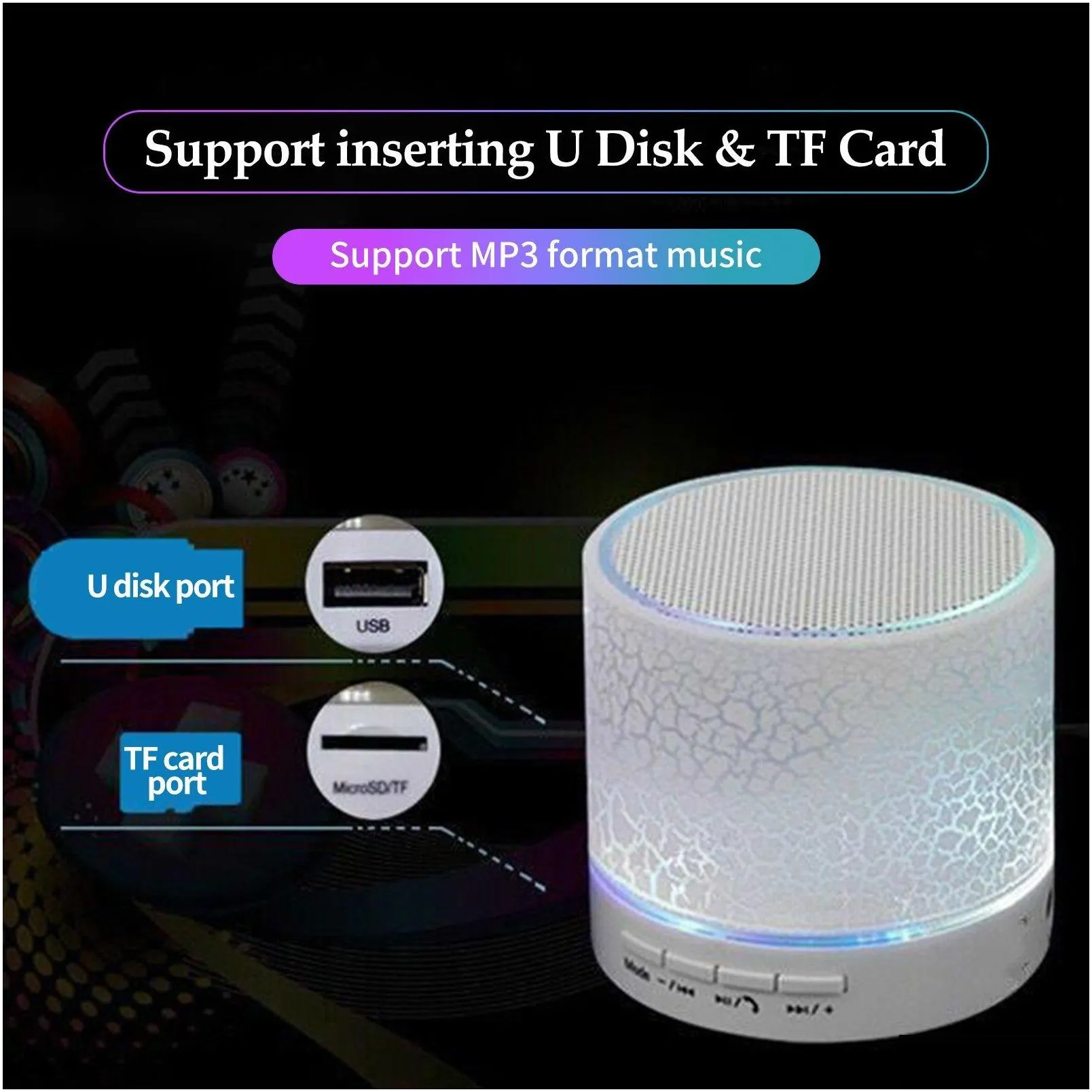 mini portable bluetooth speaker wireless speakers car audio dazzling crack 7 led lights subwoofer for pc laptop mp3 travel outdoors home