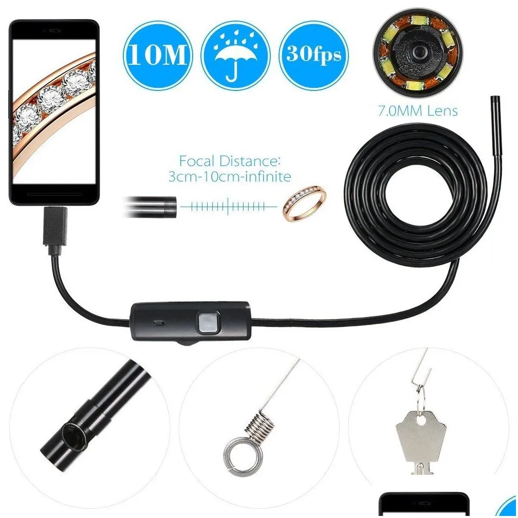 7mm endoscope camera usb mini waterproof 0.5-10m hard soft cable snake tube inspection borescope cameras for android smartphone loptop pc notebook 6