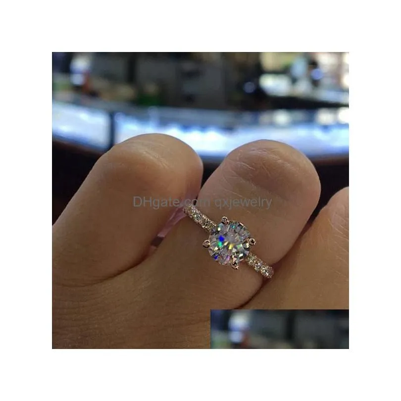 Band Rings Womens Designer Ring Romantic Zircon Shining Round Stone Wedding Bridal Fashion Jewelry Engagement Rings For Drop Delivery Dh5Zw