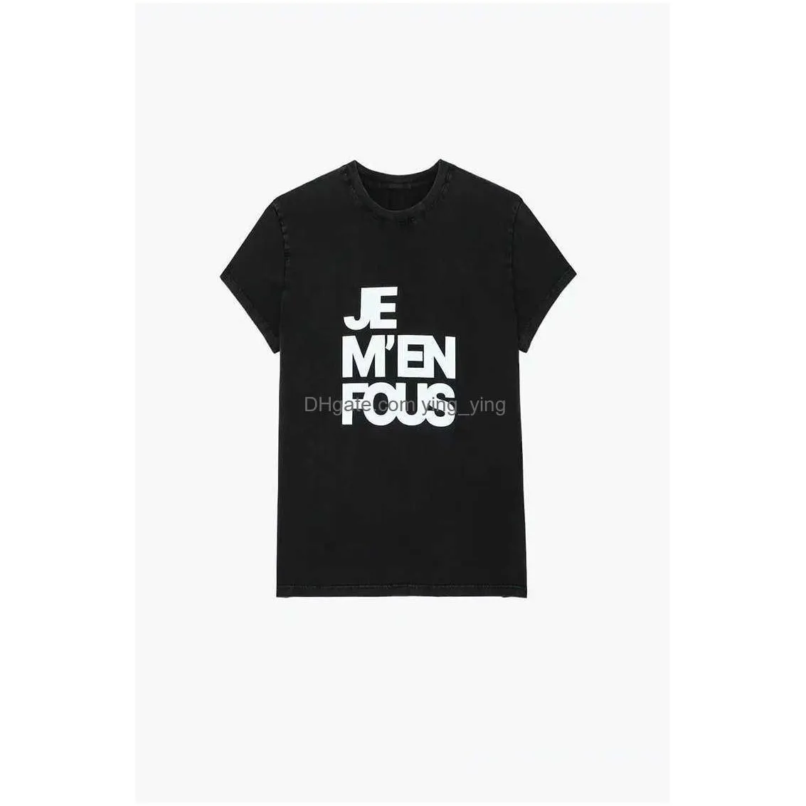 23ss zadig voltaire slogan letter print tees fried color fried snow wash tshirt women short sleeved t-shirt