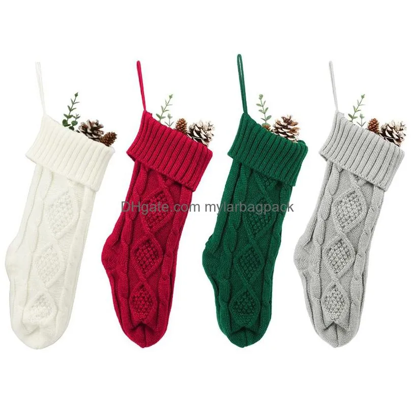 Christmas Decorations Personalized Knitted Christmas Stocking Gift Bags Knit Socks Decorations Xmas Large 46Cm Decorative Durable Fire Dhs3L