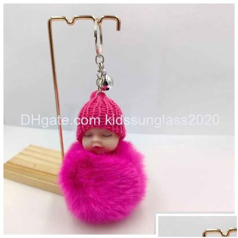 dolls cute slee baby doll key chain pompom rabbit fur ball carabiner keyring women kids holder bag pendant 50 drop delivery toys gif