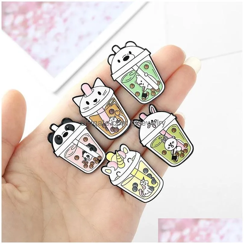 Pins, Brooches Cartoon Brooch Cub Bubble Tea Modelling Brooches Lovely Originality Lacquer Badge Accessories 2Zb Y2 Drop Delivery Jew Dhqyb