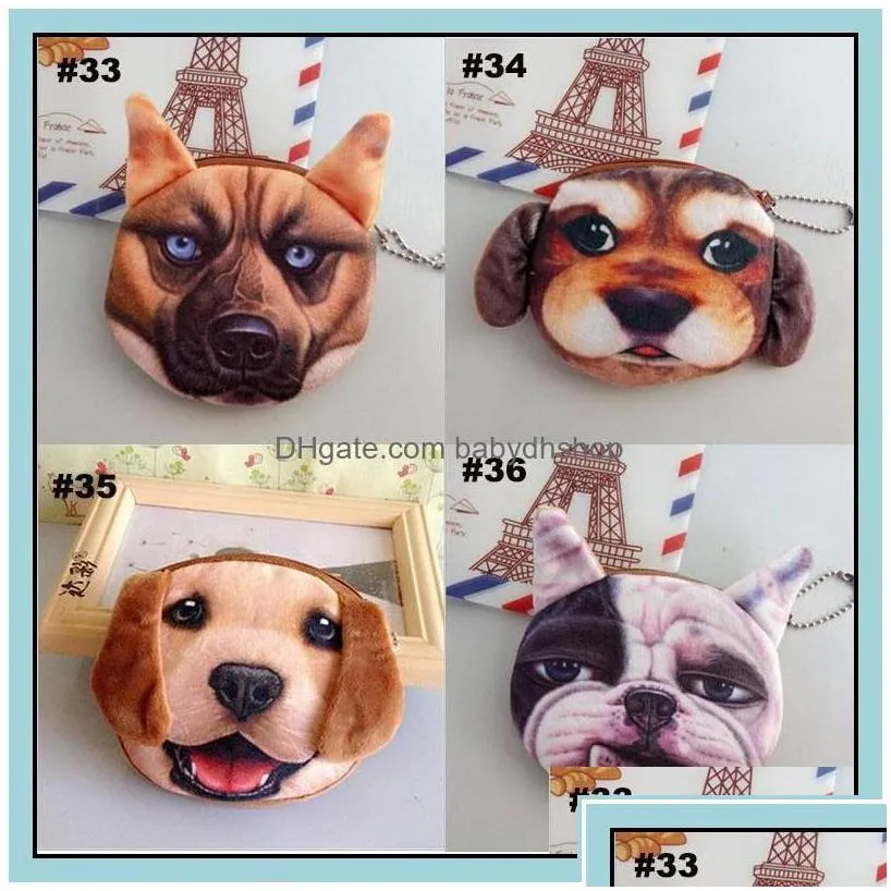 purse 3d cat dog face plush coin pouch cute puppy pug head zipper closure wallet cartoon animal bag pendants charm m3962 drop d dh7g3