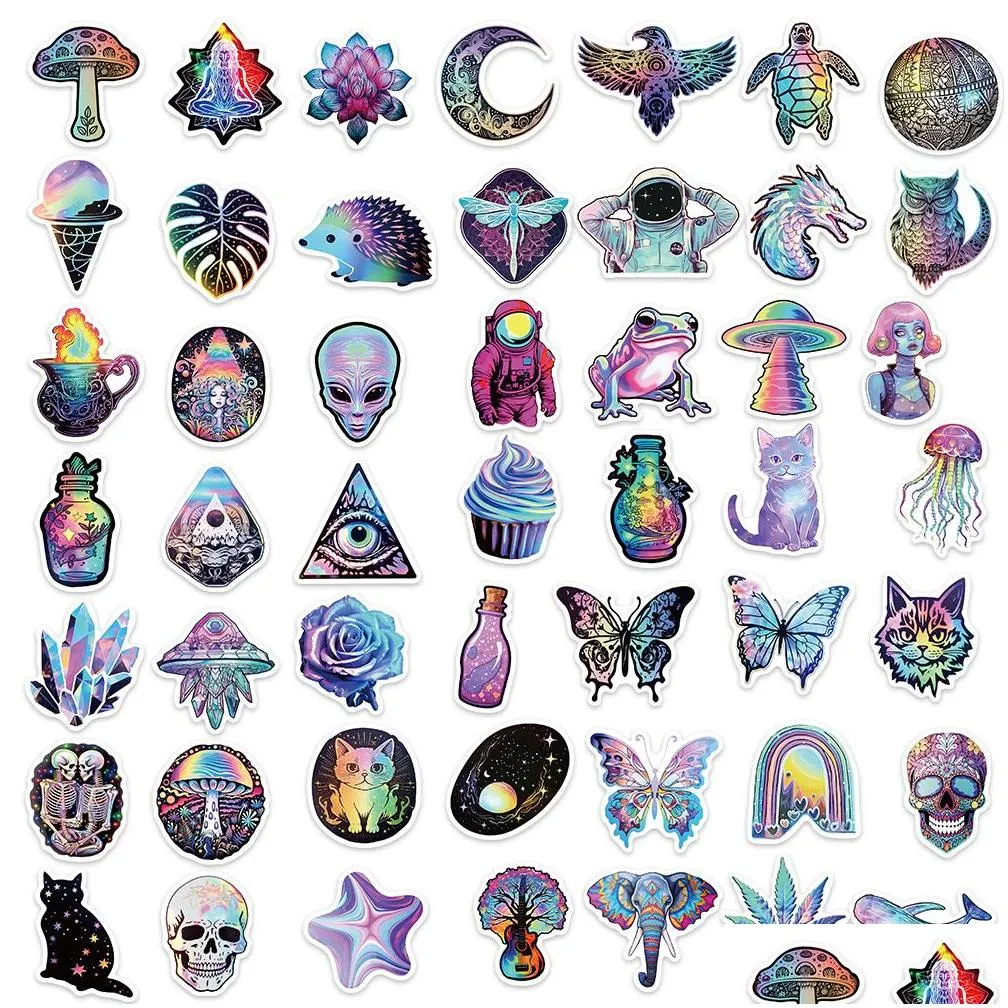 50pcs psychedelic stickers skate accessories waterproof vinyl sticker for skateboard laptop luggage bicycle motorcycle phone water bottle car