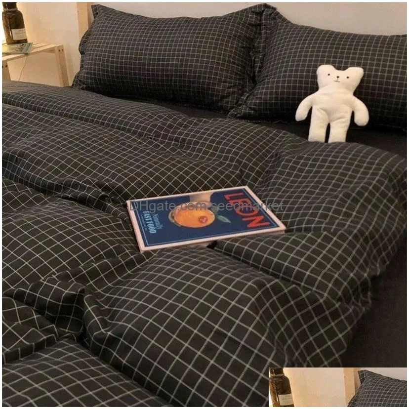 bedding sets nordic grid duvet cover set with bedsheet pillowcase 220x240 quilt 4pcs/3pcs bedding fashion comforter bed linen bedding set