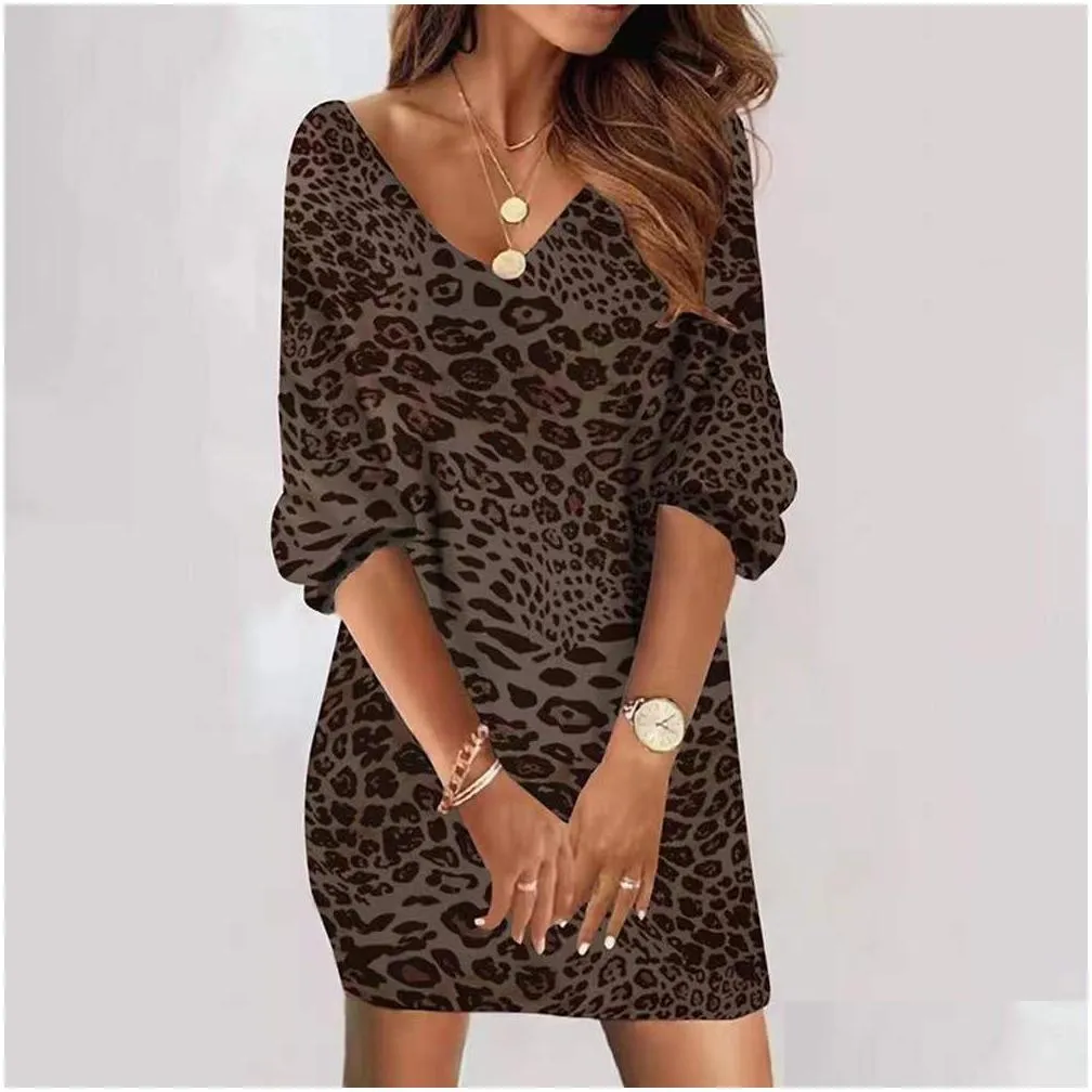 casual dresses spring women long sleeve dress v-neck loose t-shirt sexy autumn fashion print mini female girl pullover