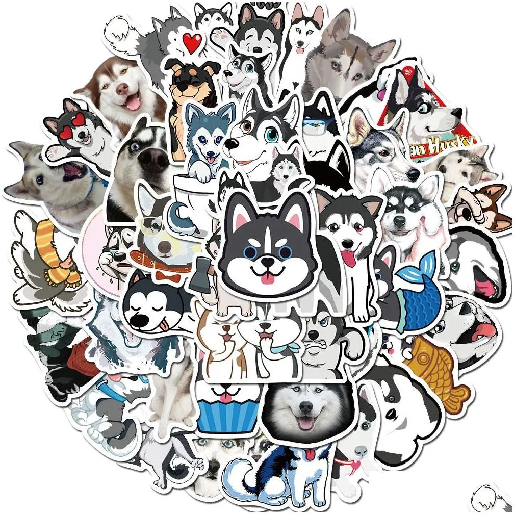 50pcs husky stickers skate accessories waterproof vinyl cute dog sticker for laptop phone case beer water bottle computer car sticker