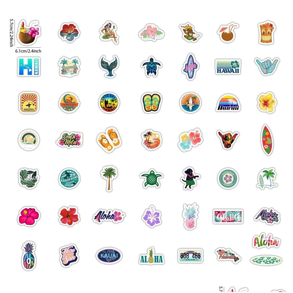 50pcs hawaii stickers skate accessories for skateboard water bottle laptop luggage bicycle motorcycle phone car decals party decor