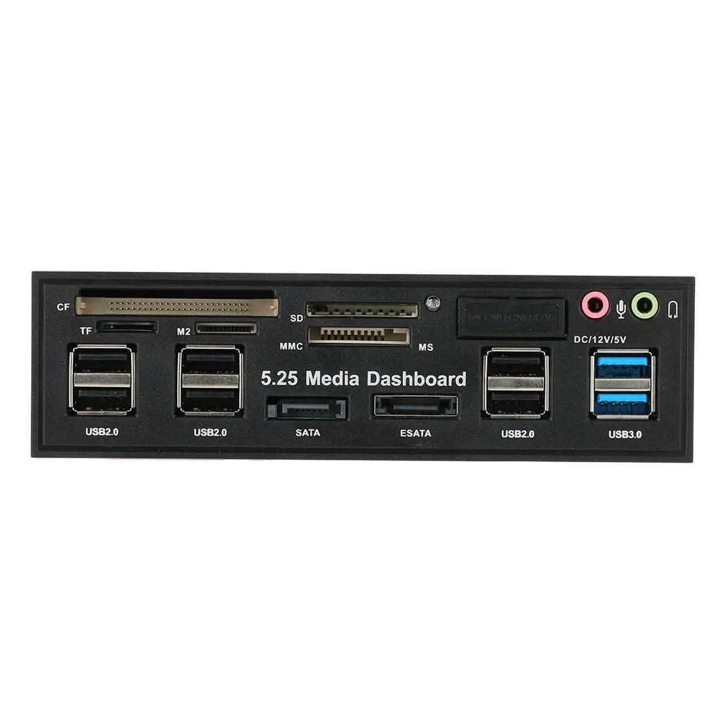 multifuntion 5.25 media dashboard card reader usb 3.0 hub esata sata front panel for optical drives bay sd ms cf tf m2 mmc ms cards