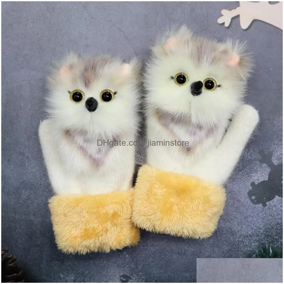 Mittens Winter Gloves Ladies Girls Outdoor Thick 3D Cartoon Dog Warm Mittens Thicken Men And Women Christmas Gifts For Kids Drop Deliv Dhvvc
